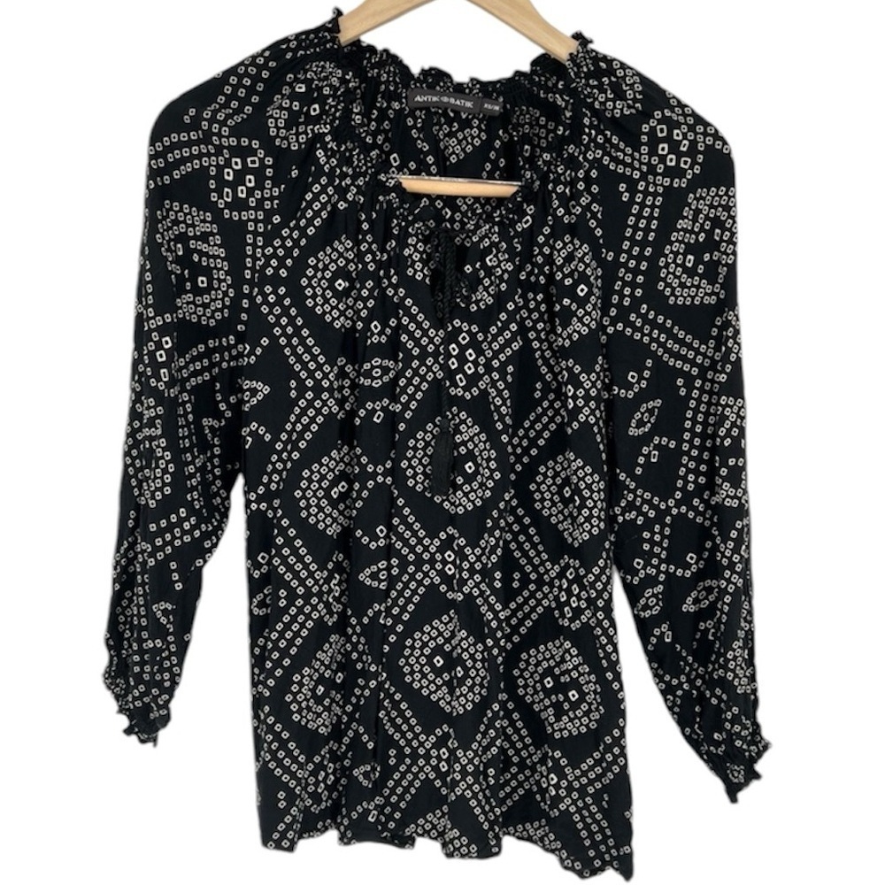 Antik Batik Black White Blouse Top‎ XS